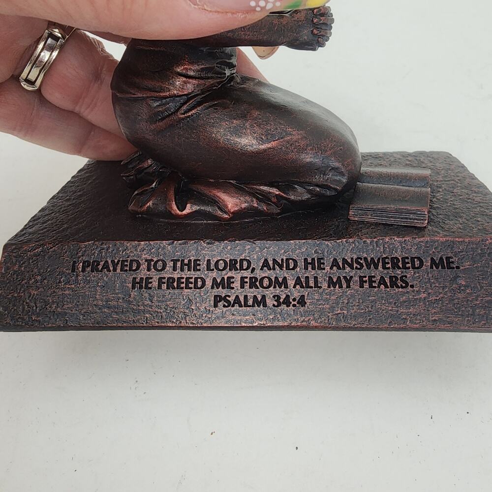 Moments of Faith Praying Woman Sculpture 4.75”T  laser-engraved Psalm 34:4: - Picture 2 of 9